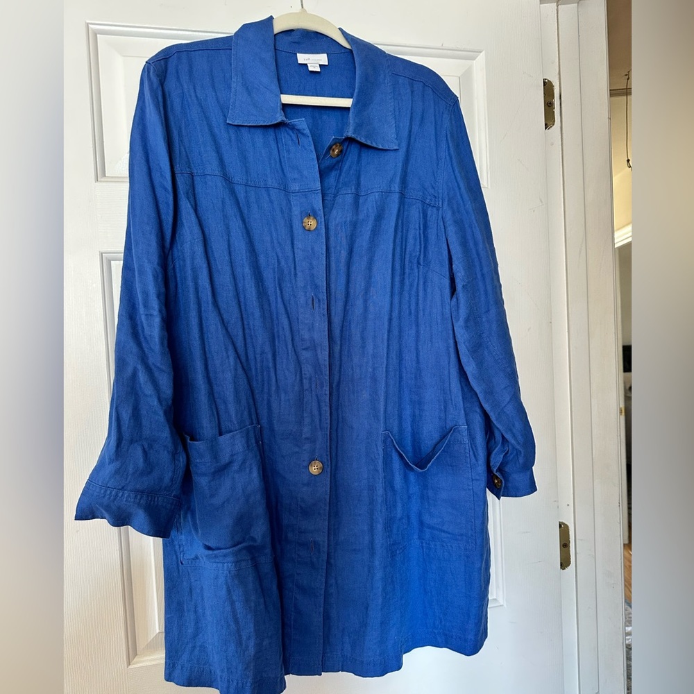 J. Jill Blue Linen Topper Jacket